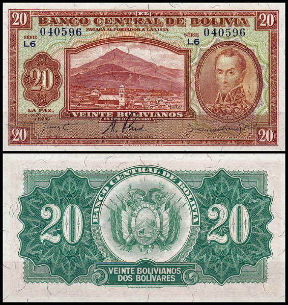 Боливия 20 боливиано 1928 (UNC Pick 131)