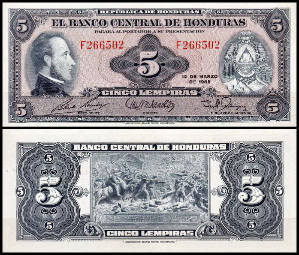 Гондурас 5 лемпир 1965 (UNC Pick 51b)