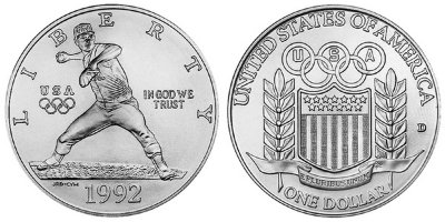 США, 1 доллар 1992 год, XXV Олимпийские игры в Барселоне, Бейсболист