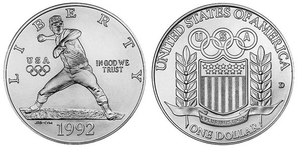 США, 1 доллар 1992 год, XXV Олимпийские игры в Барселоне, Бейсболист
