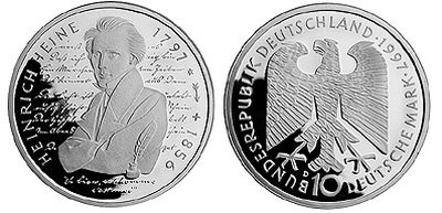 Германия, 10 марок 1997 год, Генрих Гейне, ПРУФ