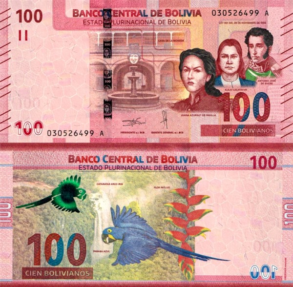 Боливия 100 боливиано 2019 (UNC Pick 251)