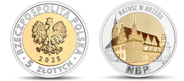 Польша 5 злотых 2025 год - Ратуша Бжега