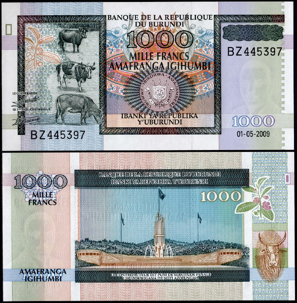 Бурунди 1000 франков 2009 (UNC Pick 46)