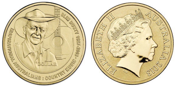 Австралия, 1 доллар 2013 (UNC, бронза) Австралийский певец в стиле кантри Слим Дасти