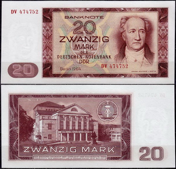 ГДР 20 марок 1964 (UNC Pick 24)