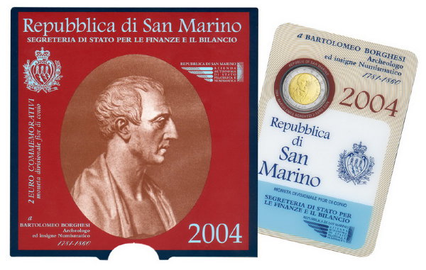 Сан Марино, 2 евро 2004 (UNC, буклет) Итальянский антиквар и нумизмат Бартоломео Боргези