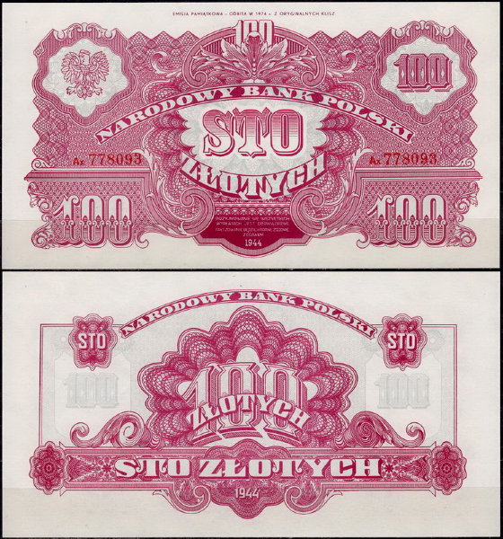 Польша 100 злотых 1944 (UNC Pick 117b)