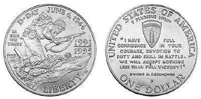 США, 1 доллар 1993 год, 50 лет победы во Второй Мировой войне
