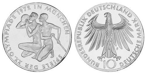 Германия, 10 марок 1972 год, XX Олимпийские игры в Мюнхене, Атлеты
