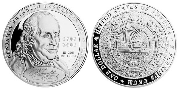 США, 1 доллар 2006 год, Бенджамин Франклин, ПРУФ
