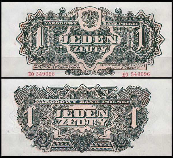 Польша 1 злотый 1944 (UNC Pick 105a)