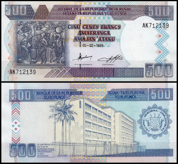 Бурунди 500 франков 1997-2009 (UNC Pick 38)