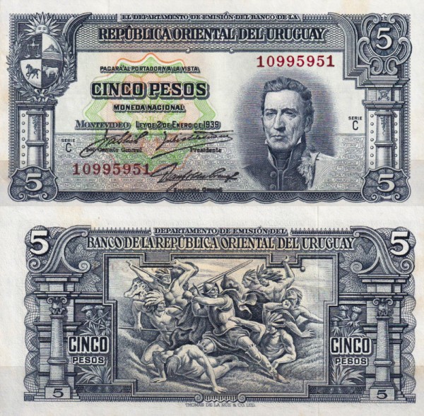 Уругвай 5 песо 1939 (UNC Pick 36)