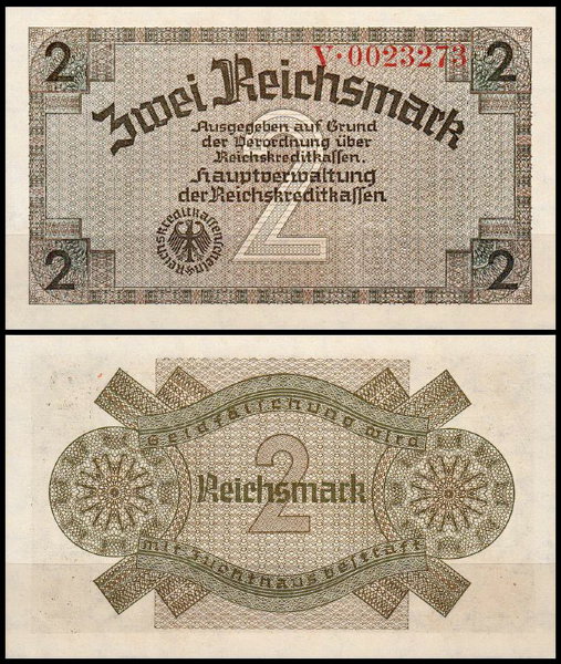 Германия 2 марки 1940-1945 UNC P.R137a Для оккупированных территорий