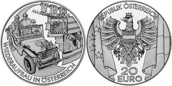 Австрия, 20 евро 2003 год, Послевоенный период, ПРУФ
