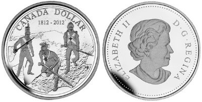 Канада, 1 доллар 2012 год, 200 лет войне 1812 года, ПРУФ