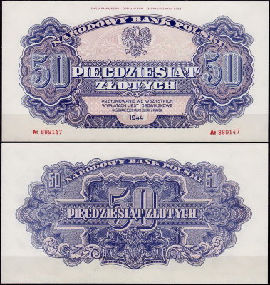 Польша 50 злотых 1944 (UNC Pick 115b)