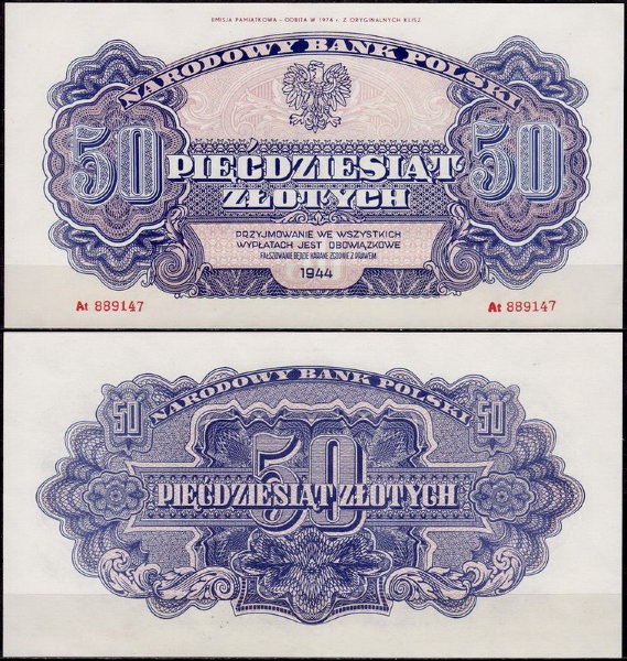 Польша 50 злотых 1944 (UNC Pick 115b)
