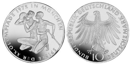 Германия, 10 марок 1972 год, XX Олимпийские игры в Мюнхене, Атлеты, ПРУФ