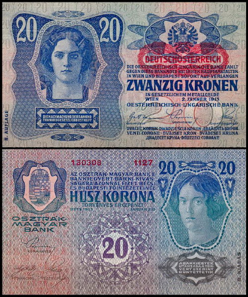 Австрия 20 крон 1913 (1919) UNC P.52