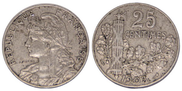 Франция, 25 сантимов 1905 год
