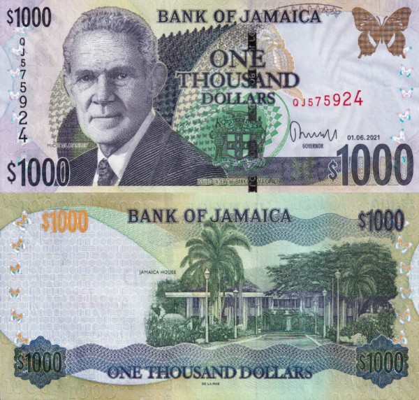 Ямайка 1000 долларов 2021 (UNC Pick 86)