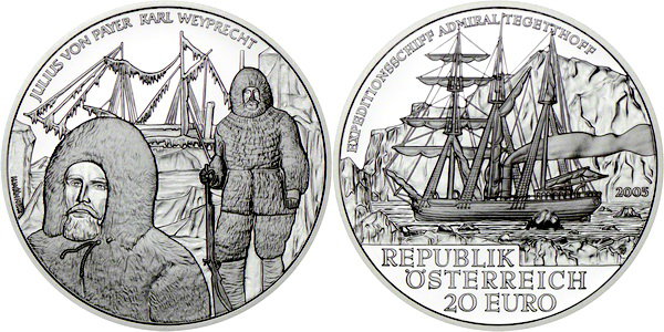 Австрия, 20 евро 2005 год, Корабль «Адмирал Тегетхофф», ПРУФ