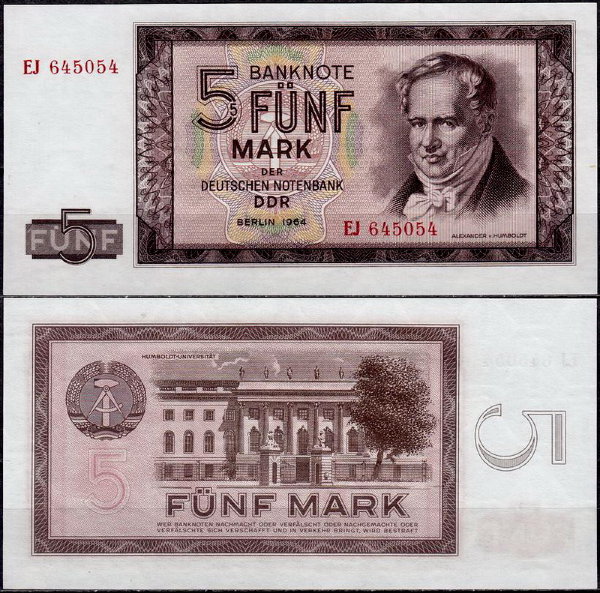 ГДР 5 марок 1964 (UNC Pick 22)