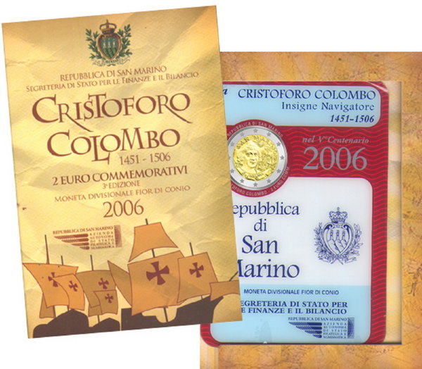 Сан Марино, 2 евро 2006 (UNC, буклет) 500 лет со дня смерти Христофора Колумба
