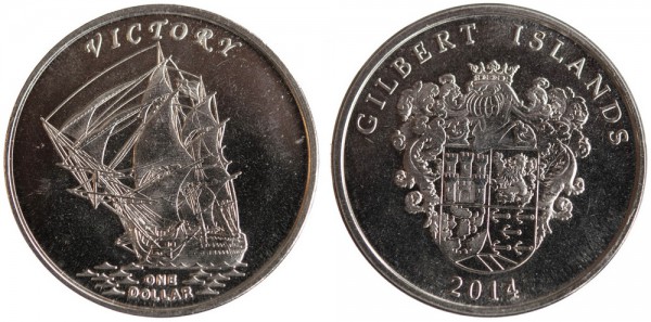 Гилберта острова, 1 доллар 2014 год, Парусник «Victory», UNC