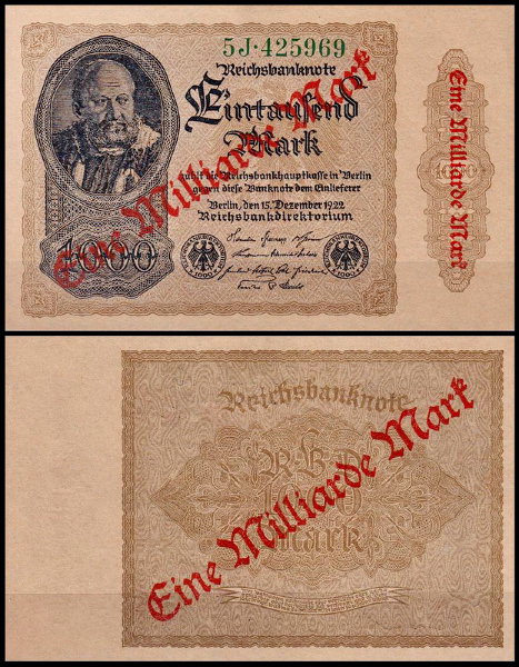 Германия 1.000.000.000 марок 1923 UNC P.113 Коричневая бумага