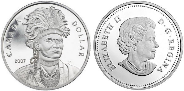 Канада, 1 доллар 2007 год, Празднование Тайенданегеа, ПРУФ