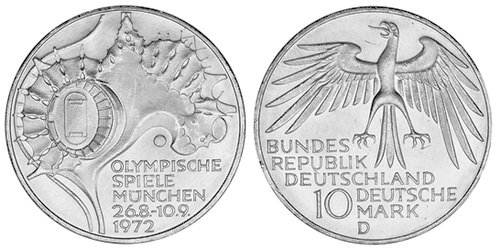 Германия, 10 марок 1972 год, XX Олимпийские игры в Мюнхене, Стадион