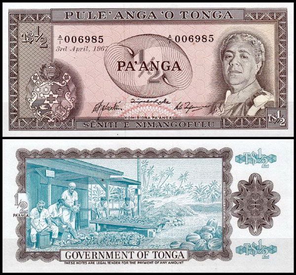 Тонга 1/2 паанга 1967 (UNC Pick 13а)