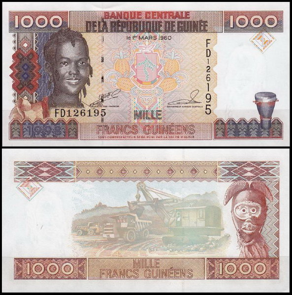 Гвинея 1000 франков 1998 (UNC Pick 37)