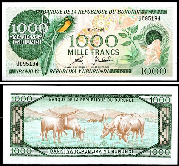 Бурунди 1000 франков 1989 (UNC Pick 31d)