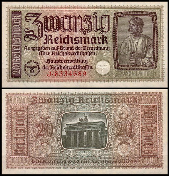 Германия 20 марок 1940-1945 UNC P.R139 Для оккупированных территорий