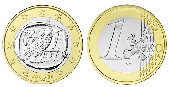 Греция, 1 евро 2005 (UNC, биметалл)