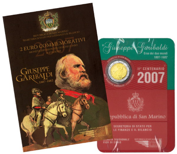 Сан Марино, 2 евро 2007 (UNC, буклет) 200 лет со дня рождения Джузеппе Гарибальди