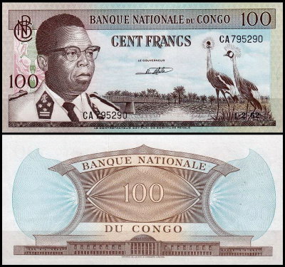 Конго 100 франков 1962 (UNC Pick 6)