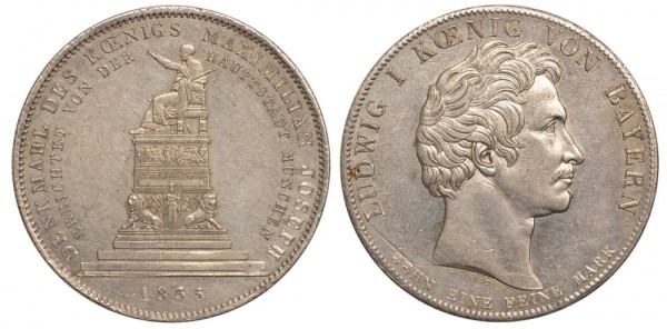 Бавария 1 талер 1835 памятник королю Максимилиану I Иосифу в Мюнхене