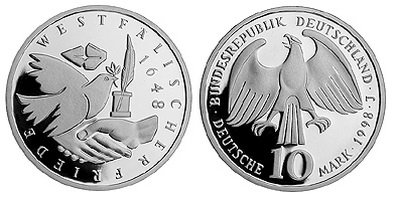 Германия, 10 марок 1998 год, Вестфальский мир, ПРУФ