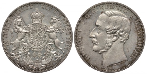 Брауншвейг-Каленберг-Ганновер 1 талер 1866 В, Георг V (1851-1866)