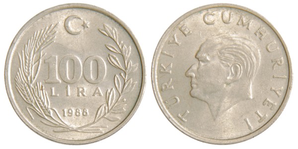 Турция, 100 лир 1988 год