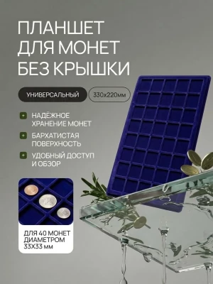 Планшет на 40 монет с ячейкой 33х33 мм, синий