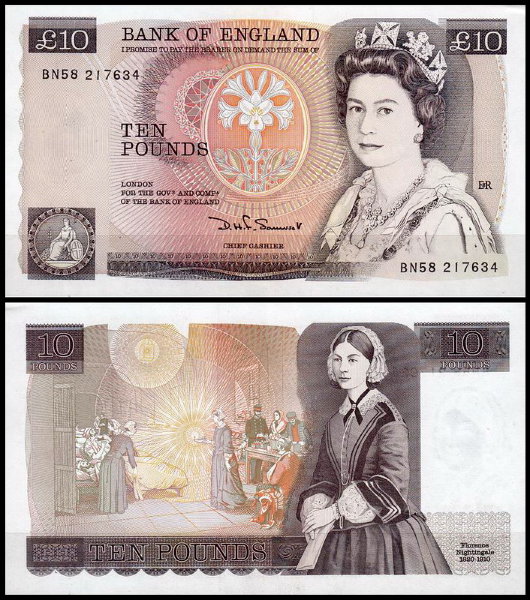 Англия 10 фунтов 1980-1988 (AUNC Pick 379) Подпись D.H.F.Somerset