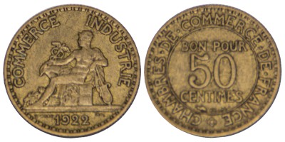 Франция, 50 сантимов 1922 год
