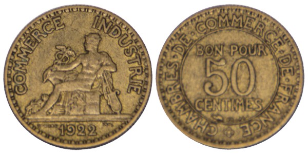 Франция, 50 сантимов 1922 год