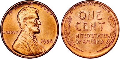 США, 1 цент 1956 год, UNC